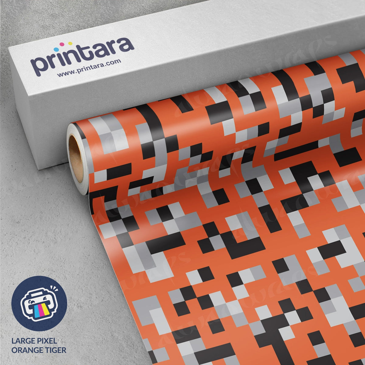 Large Pixel Orange Tiger Vinyl Wrap