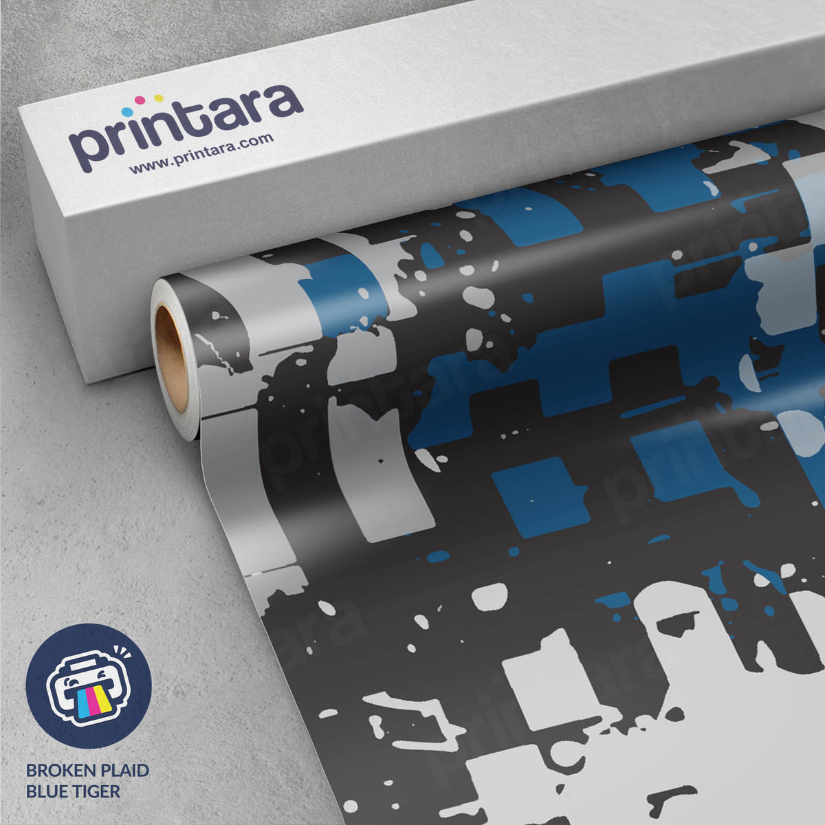 Broken Plaid Blue Tiger Gun Skin Vinyl Wrap
