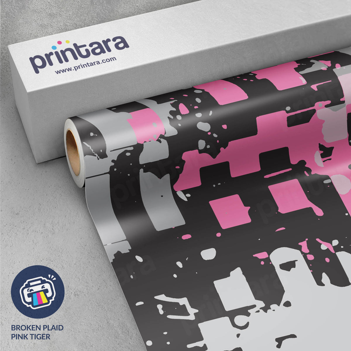 Broken Plaid Pink Tiger Gun Skin Vinyl Wrap